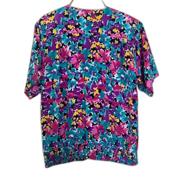 Alfred Dunner VTG bright floral short sleeve elastic waist blouse Plus Size 14 - Picture 2 of 7